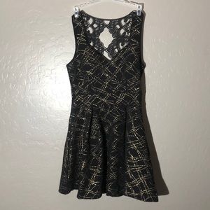 Black and gold formal skater dress